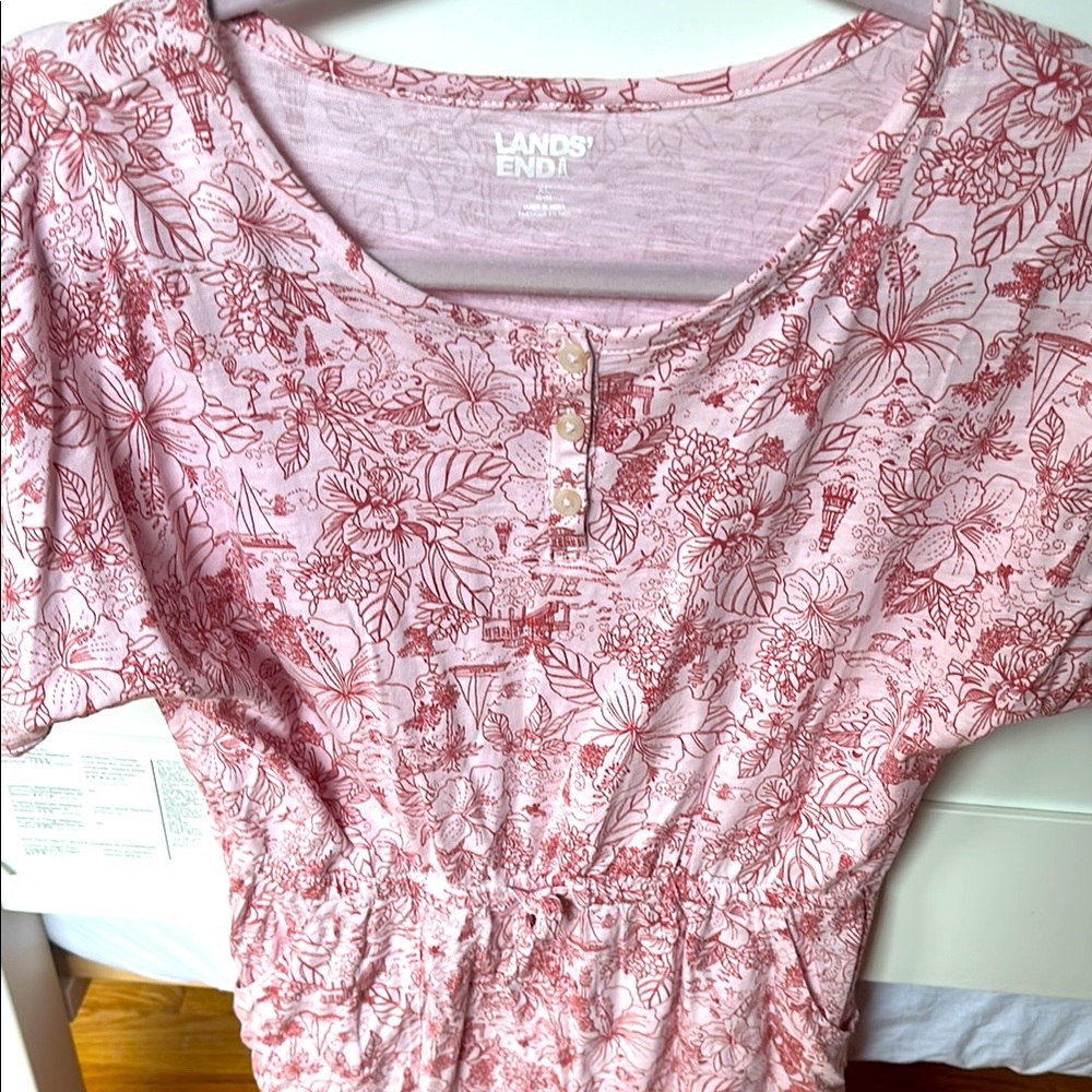 Lands' End Pink Floral Blouse